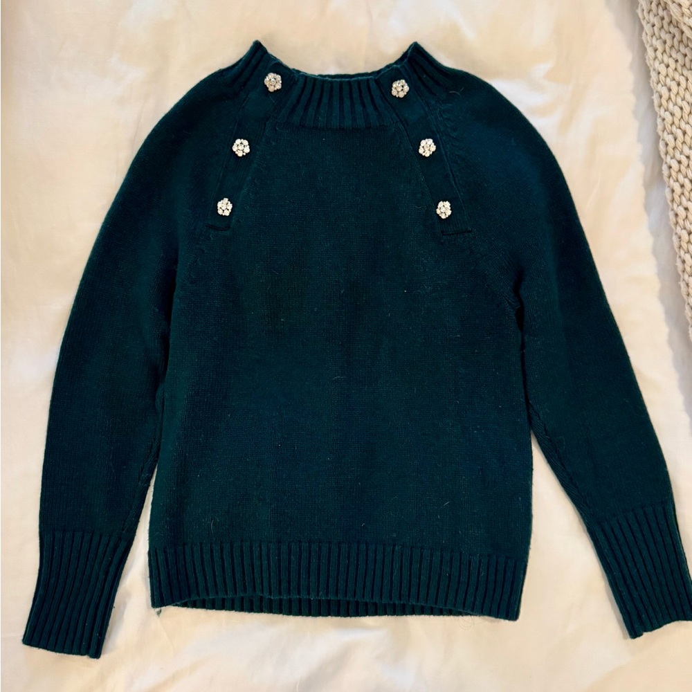 J. Crew Dark Green Sweater with Button Details